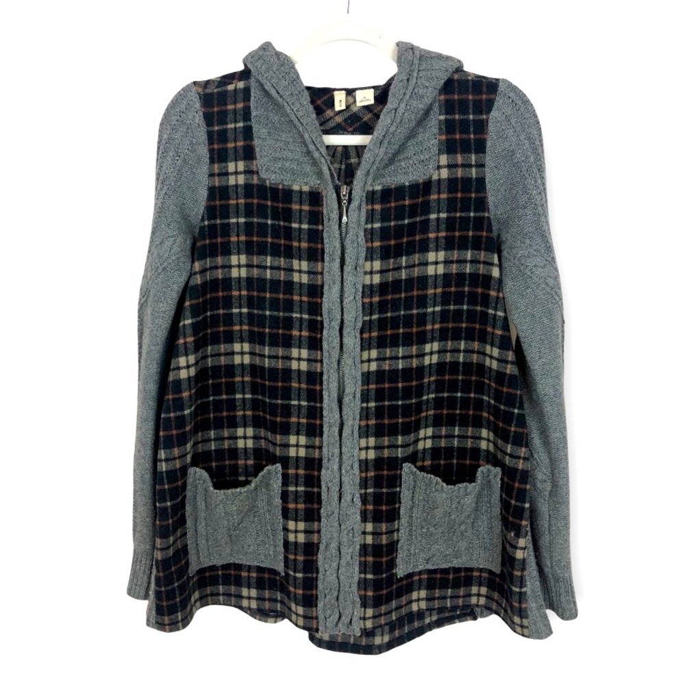 ANTHROPOLOGY Plaid Wool Blend Knit Zip Jacket size XS